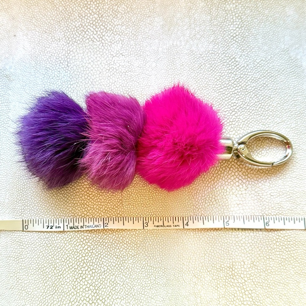 Triple Fox Fur Pom-Pom Keychain in Jewel Tones - Picture 2 of 2